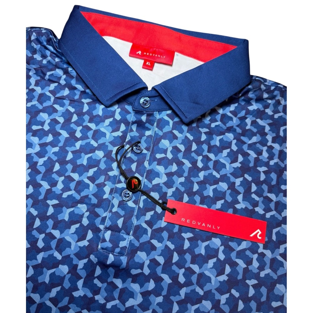 REDVANLY Norton Golf Polo Shirt Mens XL Blue Camo Performance Short Sleeve NWT